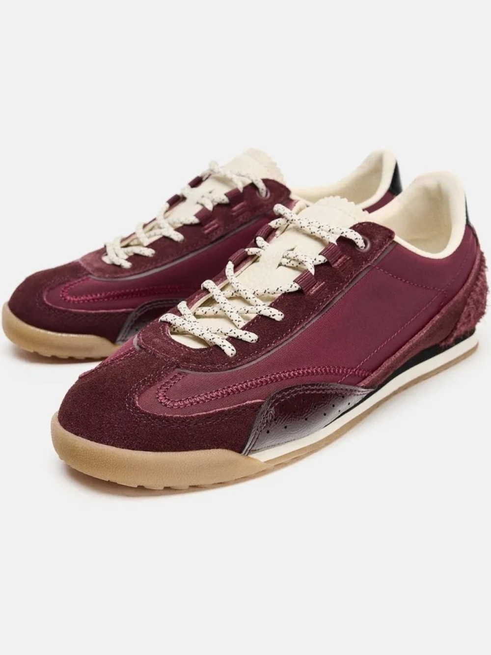 Zara Burgundy and Cream Women's Sneakers